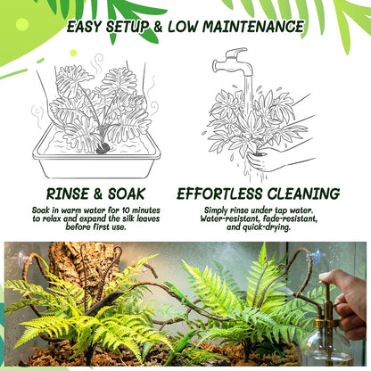 3PC Reptile Terrarium Habitat Decor Kit – Realistic Artificial Reptile Plants with Hanging Vine, Resin Stone Base – Jungle Rainforest Habitat & Climbing for Lizard & Amphibians (Syngonium)