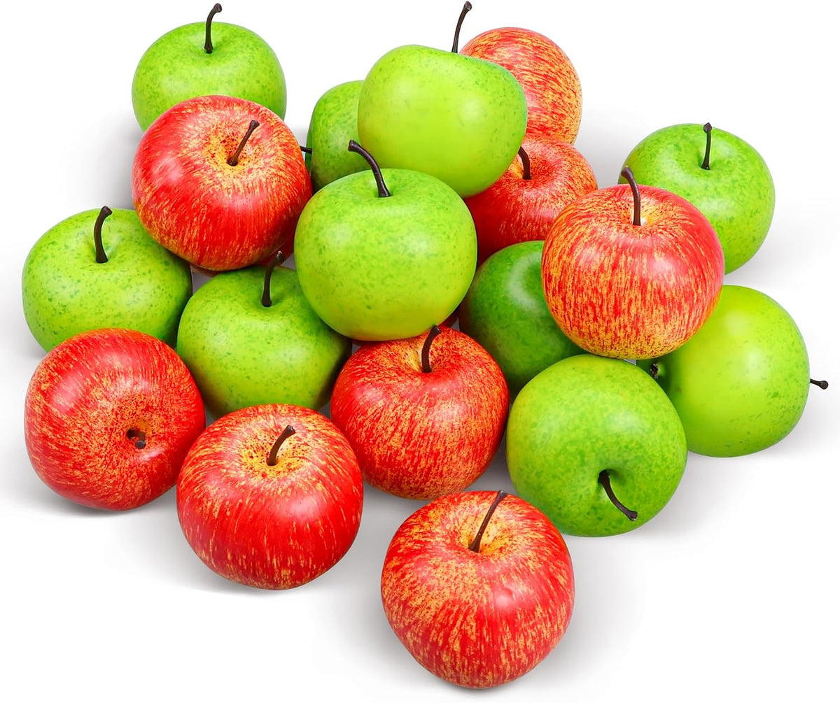 20 Pcs Fake Apples Decor, 2.1 Inch Artificial Fruits Mini Red Apples for Dining Table Centerpiece Decor, Faux Apple Fruits Decoration Home Kitchen Party Props (10 Pcs Red + 10 Pcs Green)
