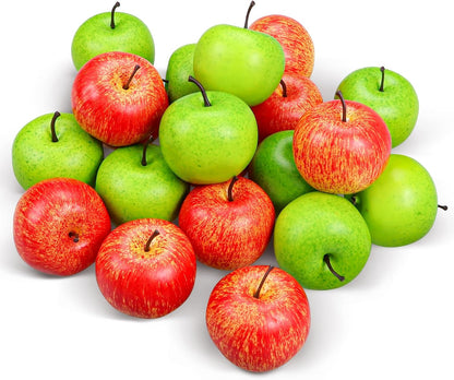 20 Pcs Fake Apples Decor, 2.1 Inch Artificial Fruits Mini Red Apples for Dining Table Centerpiece Decor, Faux Apple Fruits Decoration Home Kitchen Party Props (10 Pcs Red + 10 Pcs Green)