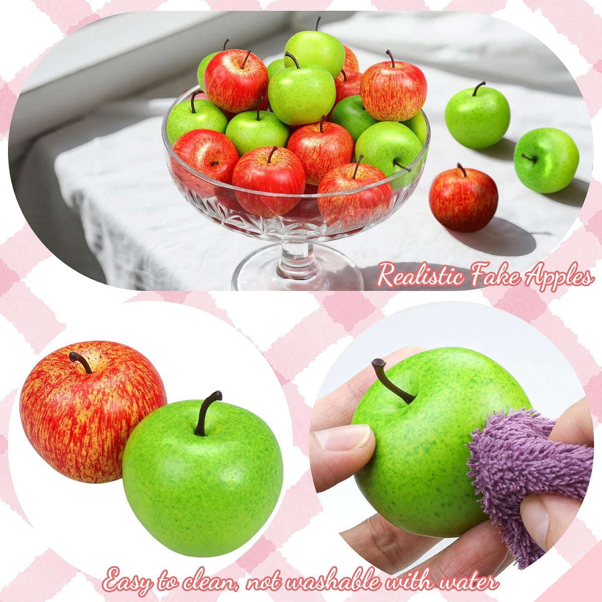 20 Pcs Fake Apples Decor, 2.1 Inch Artificial Fruits Mini Red Apples for Dining Table Centerpiece Decor, Faux Apple Fruits Decoration Home Kitchen Party Props (10 Pcs Red + 10 Pcs Green)
