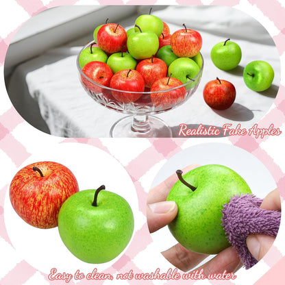 20 Pcs Fake Apples Decor, 2.1 Inch Artificial Fruits Mini Red Apples for Dining Table Centerpiece Decor, Faux Apple Fruits Decoration Home Kitchen Party Props (10 Pcs Red + 10 Pcs Green)