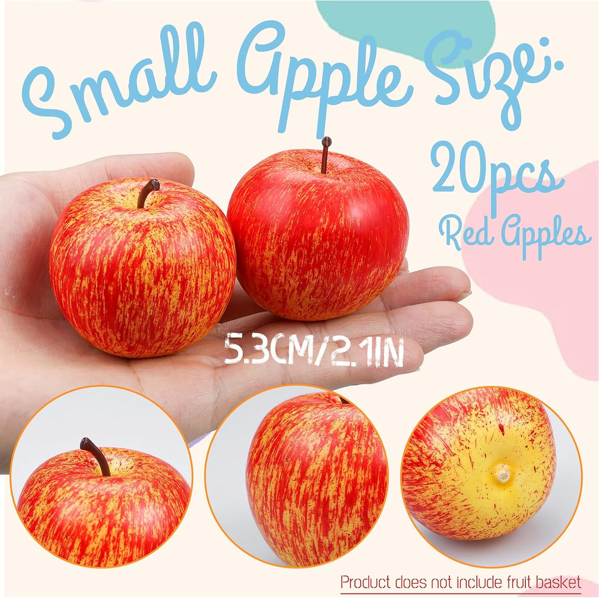 20 Pcs Fake Apples Decor, 2.1 Inch Artificial Fruits Mini Red Apples for Dining Table Centerpiece Decor, Faux Apple Fruits Decoration Home Kitchen Party Props (10 Pcs Red + 10 Pcs Green)