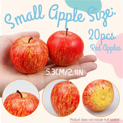 20 Pcs Fake Apples Decor, 2.1 Inch Artificial Fruits Mini Red Apples for Dining Table Centerpiece Decor, Faux Apple Fruits Decoration Home Kitchen Party Props (10 Pcs Red + 10 Pcs Green)