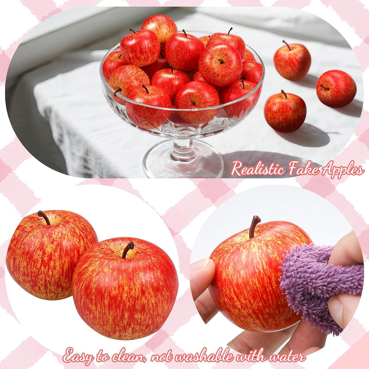 20 Pcs Fake Apples Decor, 2.1 Inch Artificial Fruits Mini Red Apples for Dining Table Centerpiece Decor, Faux Apple Fruits Decoration Home Kitchen Party Props (10 Pcs Red + 10 Pcs Green)