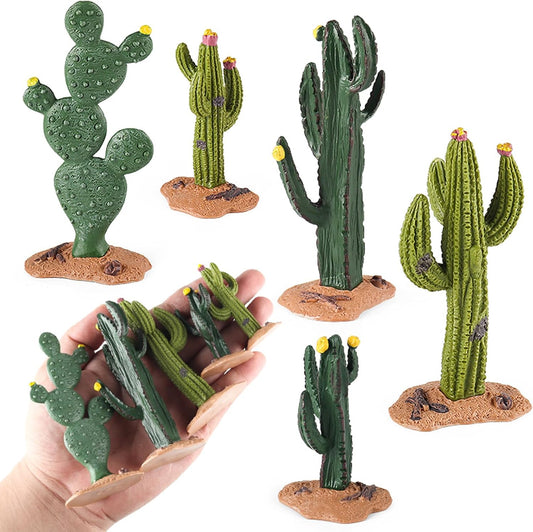 Desert Animal Figurines Set with Model Cactus
