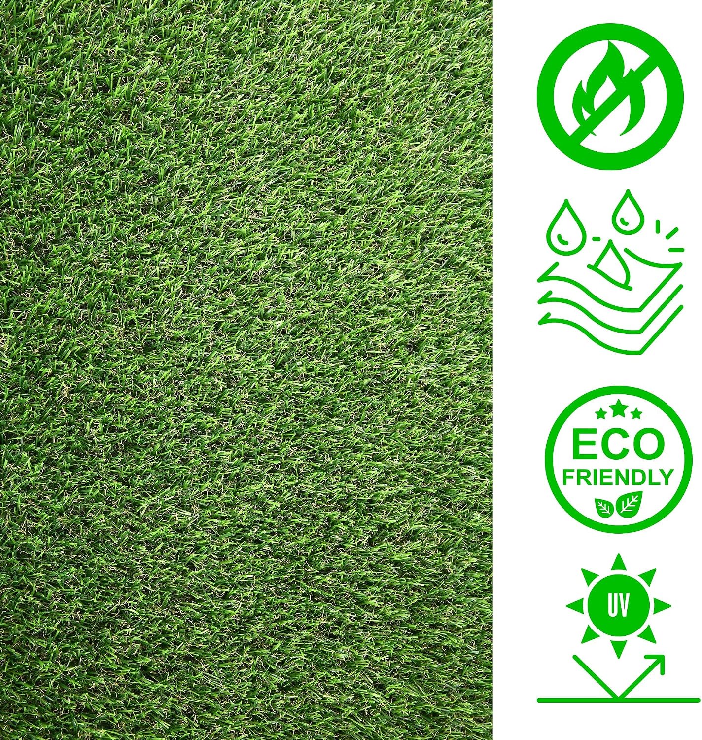 Artificial Grass Turf, 10ft x 12ft (120 ft²) 20mm Pile Height Indoor Outdoor Synthetic Realistic Faux Fake Astroturf Rug Carpet Mat for Balcony Decor Playground Patio Dogs