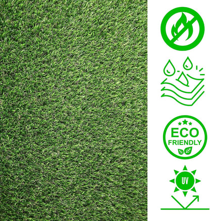 Artificial Grass Turf, 10ft x 12ft (120 ft²) 20mm Pile Height Indoor Outdoor Synthetic Realistic Faux Fake Astroturf Rug Carpet Mat for Balcony Decor Playground Patio Dogs