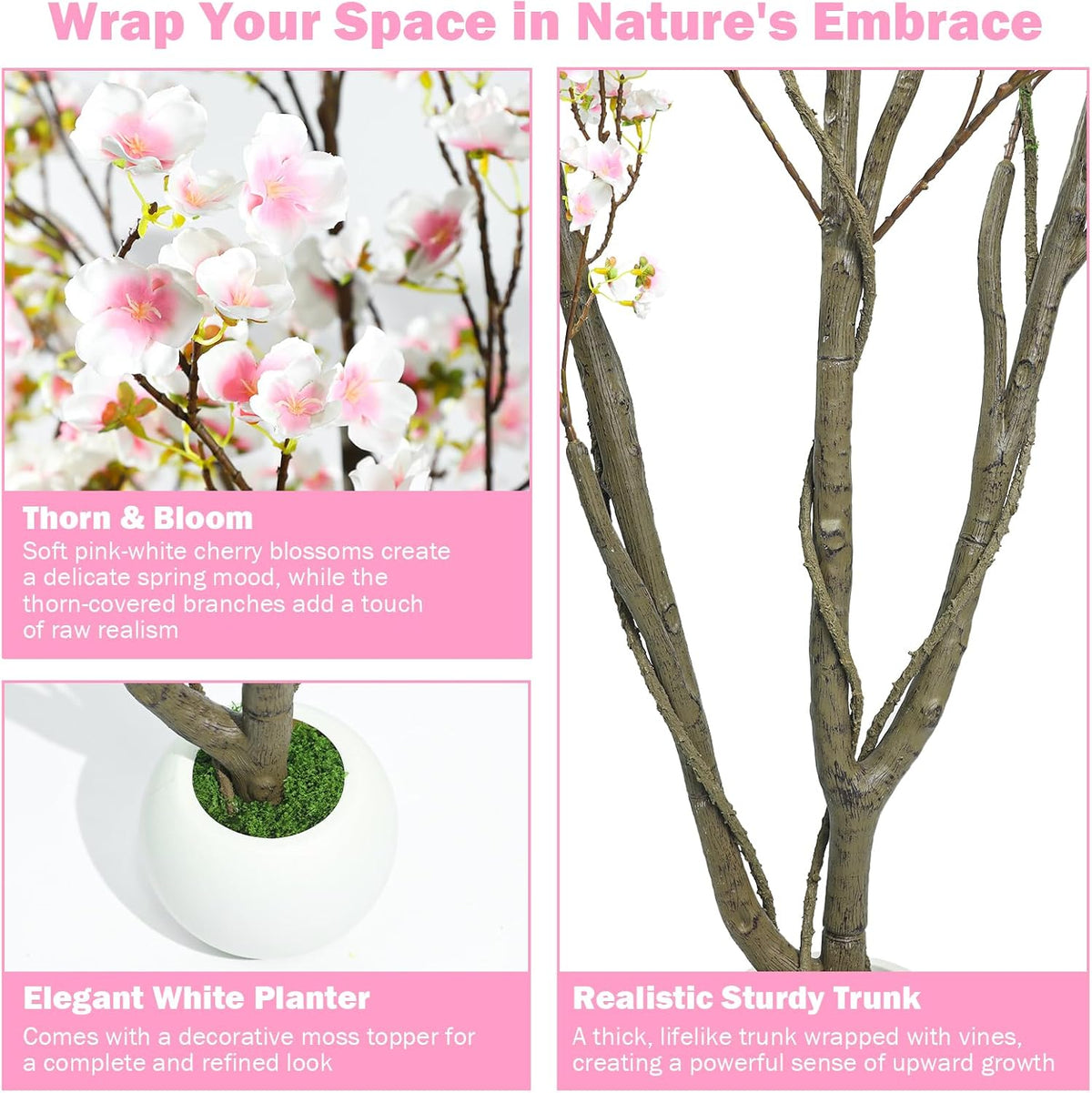 Artificial Cherry Blossom Tree 5FT, Pink Faux Floor Tree