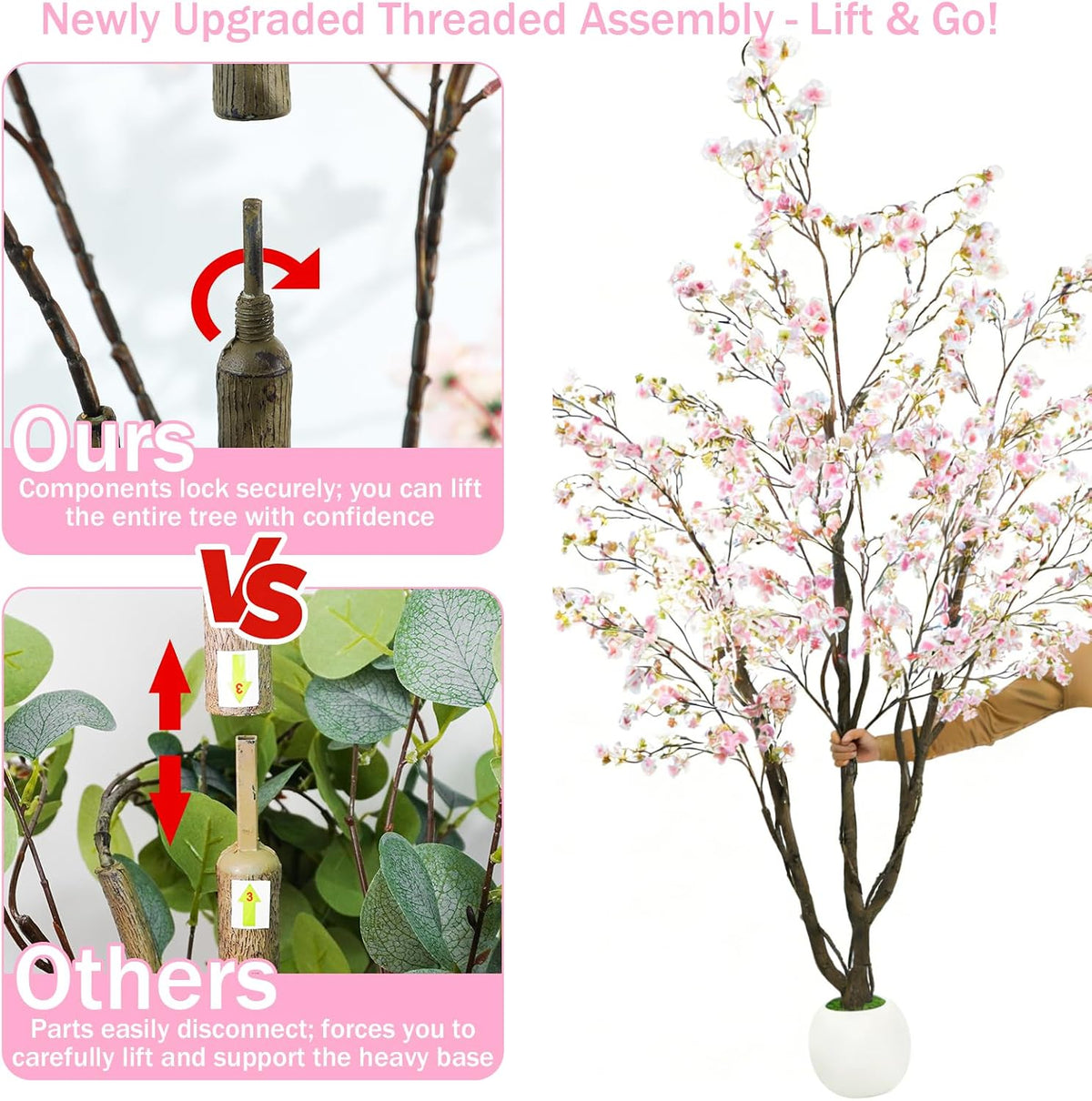 Artificial Cherry Blossom Tree 5FT, Pink Faux Floor Tree