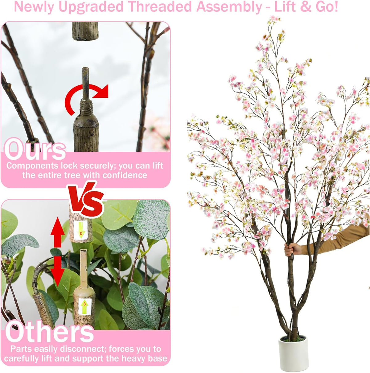 Artificial Cherry Blossom Tree 5FT, Pink Faux Floor Tree