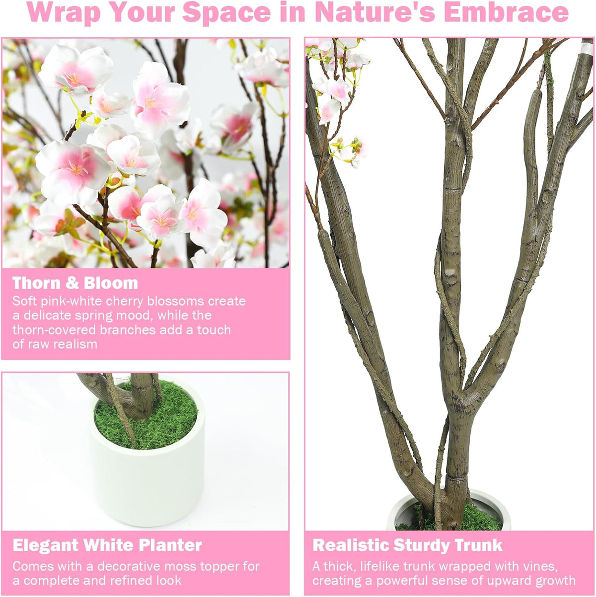 Artificial Cherry Blossom Tree 5FT, Pink Faux Floor Tree