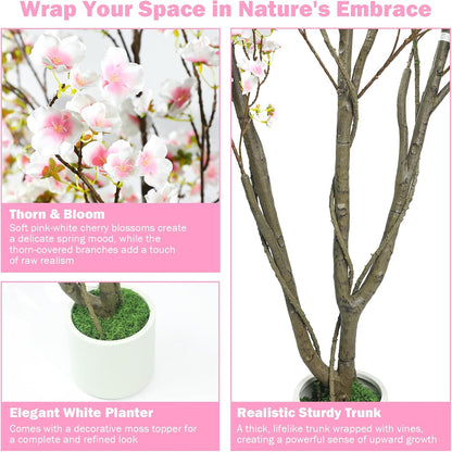 Artificial Cherry Blossom Tree 5FT, Pink Faux Floor Tree