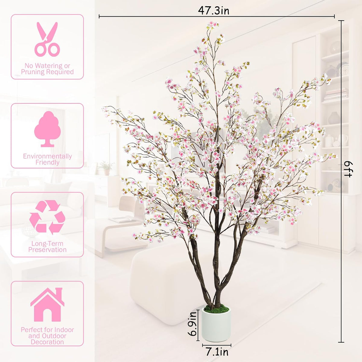 Artificial Cherry Blossom Tree 5FT, Pink Faux Floor Tree