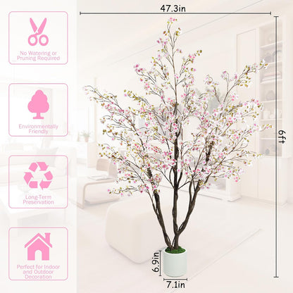 Artificial Cherry Blossom Tree 5FT, Pink Faux Floor Tree
