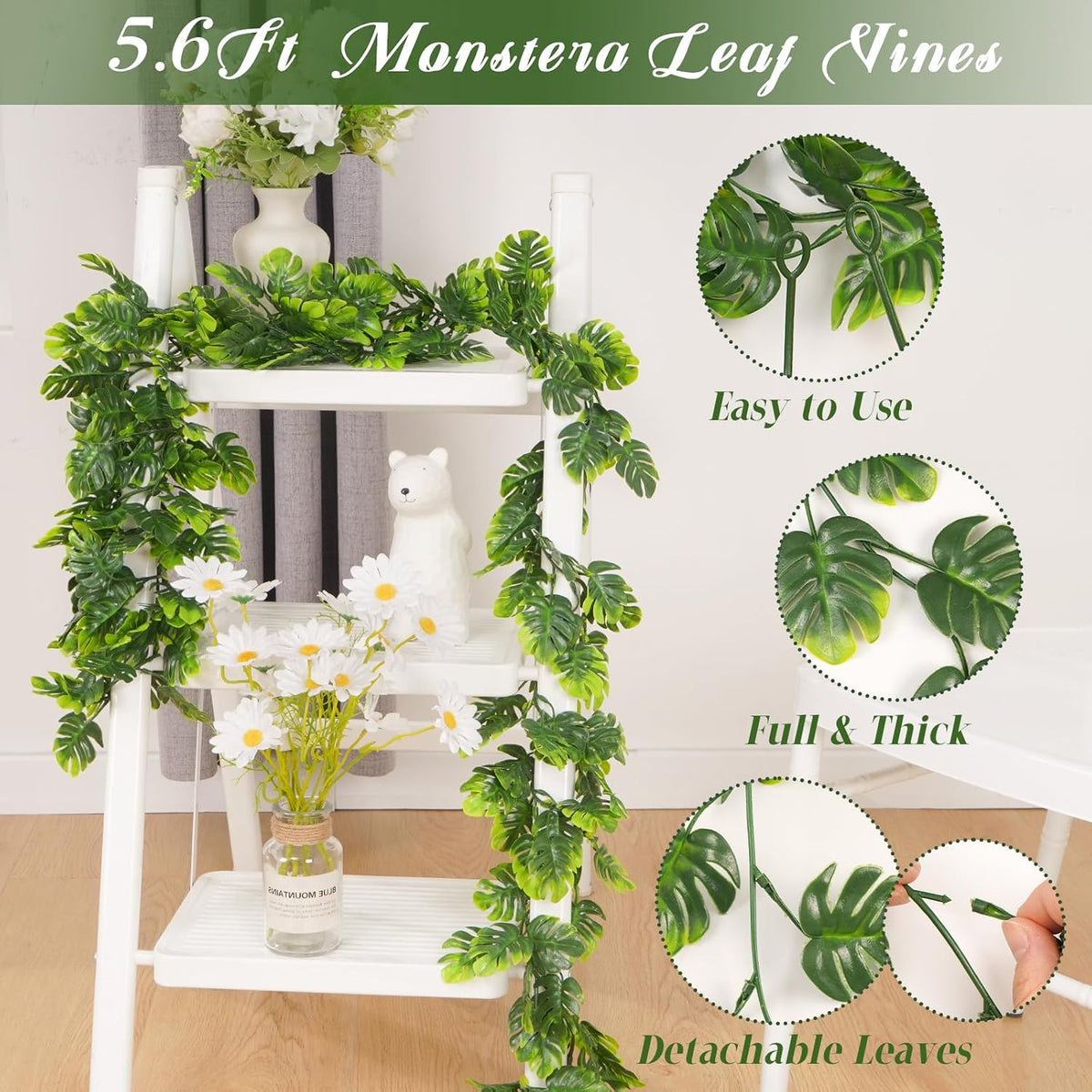 Dolicer Artificial Monstera Leaf Vines 5.6Ft Greenery Garland