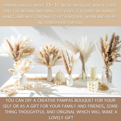 96PCS Natural Dried Pampas Grass Boho Home Decor Bouquet Phragmites Dried Flowers Bouquet for Wedding Floral Arrangements Living Room Decorations (96PCS)