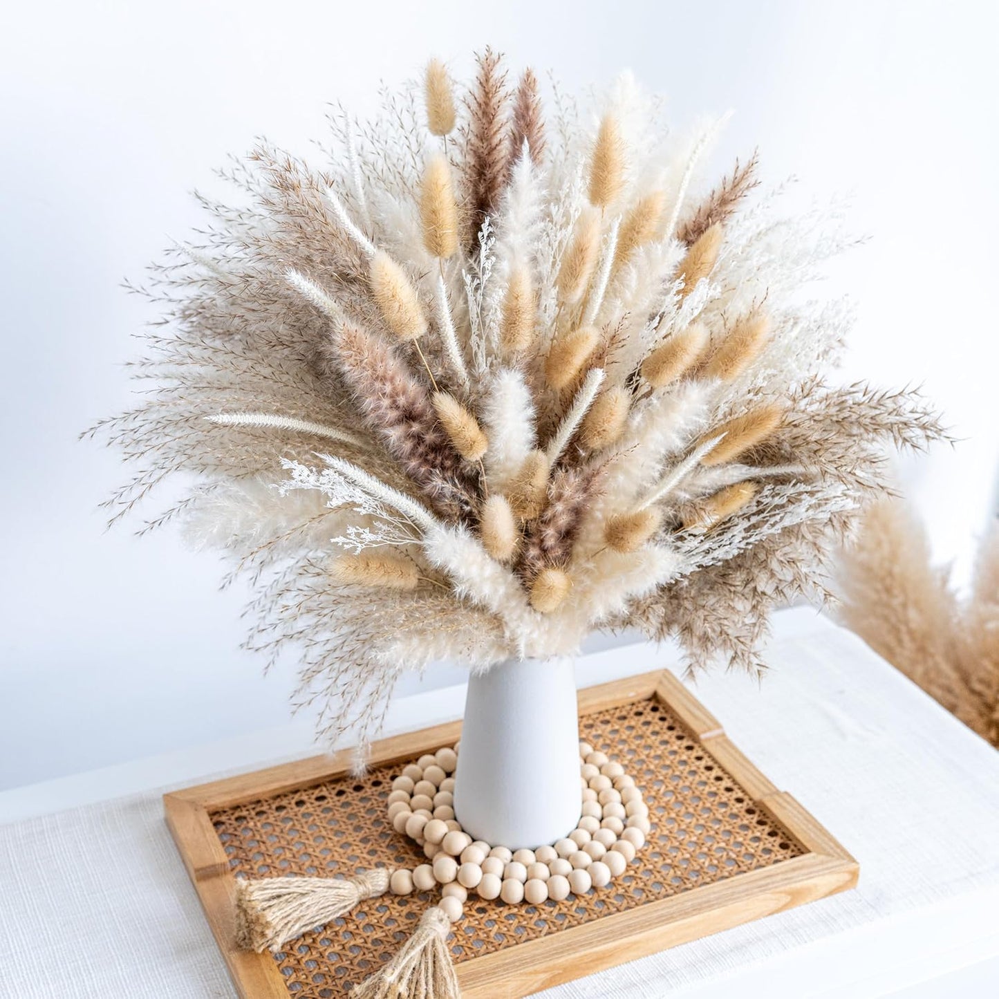 96PCS Natural Dried Pampas Grass Boho Home Decor Bouquet Phragmites Dried Flowers Bouquet for Wedding Floral Arrangements Living Room Decorations (96PCS)