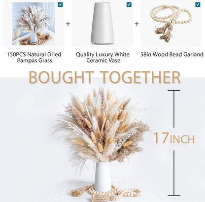 96PCS Natural Dried Pampas Grass Boho Home Decor Bouquet Phragmites Dried Flowers Bouquet for Wedding Floral Arrangements Living Room Decorations (96PCS)