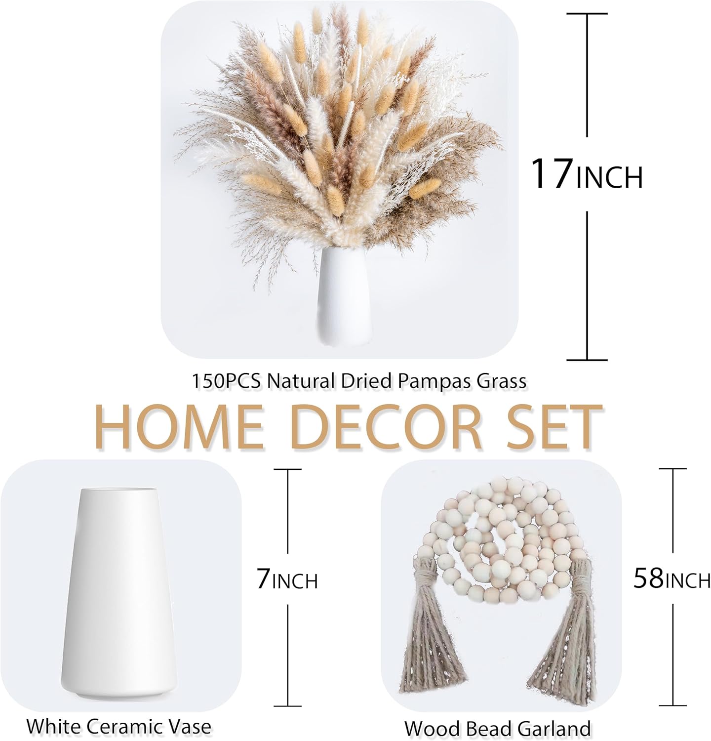 96PCS Natural Dried Pampas Grass Boho Home Decor Bouquet Phragmites Dried Flowers Bouquet for Wedding Floral Arrangements Living Room Decorations (96PCS)