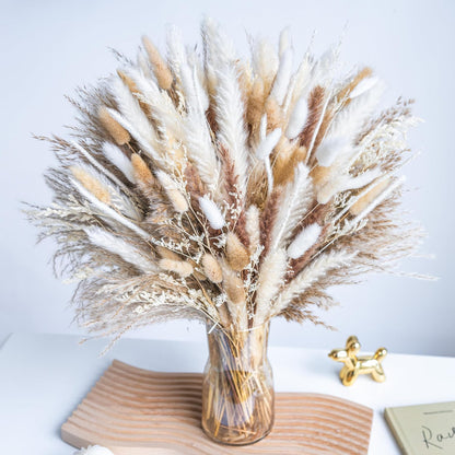 96PCS Natural Dried Pampas Grass Boho Home Decor Bouquet Phragmites Dried Flowers Bouquet for Wedding Floral Arrangements Living Room Decorations (96PCS)