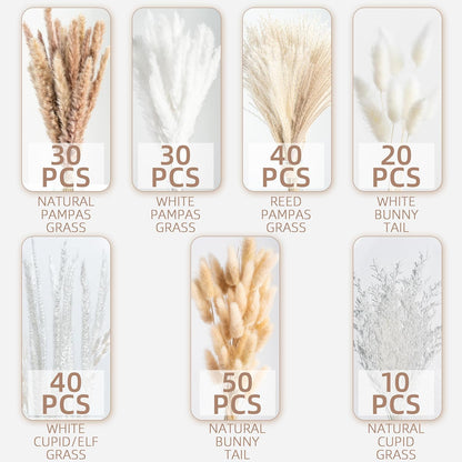 96PCS Natural Dried Pampas Grass Boho Home Decor Bouquet Phragmites Dried Flowers Bouquet for Wedding Floral Arrangements Living Room Decorations (96PCS)