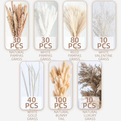 96PCS Natural Dried Pampas Grass Boho Home Decor Bouquet Phragmites Dried Flowers Bouquet for Wedding Floral Arrangements Living Room Decorations (96PCS)