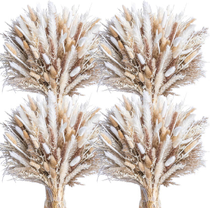 96PCS Natural Dried Pampas Grass Boho Home Decor Bouquet Phragmites Dried Flowers Bouquet for Wedding Floral Arrangements Living Room Decorations (96PCS)