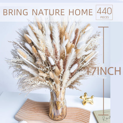 96PCS Natural Dried Pampas Grass Boho Home Decor Bouquet Phragmites Dried Flowers Bouquet for Wedding Floral Arrangements Living Room Decorations (96PCS)