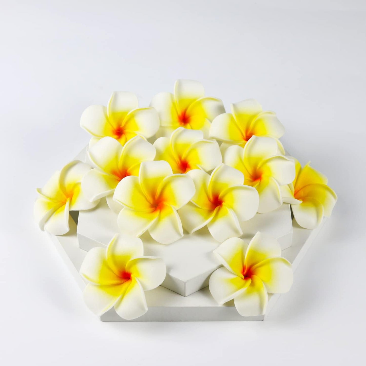 100Pcs Artificial Plumeria Frangipani Flower, Floating Flowers for Pool | Hawaiian Flowers Centerpiece, Artificial White Foam Plumeria, Petal Hat Head DIY Home Wedding Party Decoration