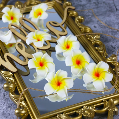 100Pcs Artificial Plumeria Frangipani Flower, Floating Flowers for Pool | Hawaiian Flowers Centerpiece, Artificial White Foam Plumeria, Petal Hat Head DIY Home Wedding Party Decoration