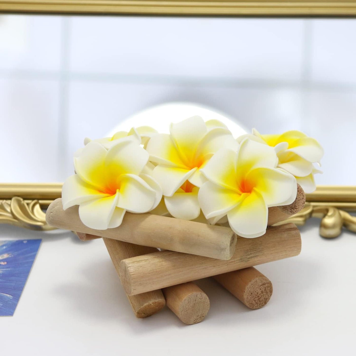 100Pcs Artificial Plumeria Frangipani Flower, Floating Flowers for Pool | Hawaiian Flowers Centerpiece, Artificial White Foam Plumeria, Petal Hat Head DIY Home Wedding Party Decoration