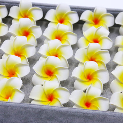 100Pcs Artificial Plumeria Frangipani Flower, Floating Flowers for Pool | Hawaiian Flowers Centerpiece, Artificial White Foam Plumeria, Petal Hat Head DIY Home Wedding Party Decoration