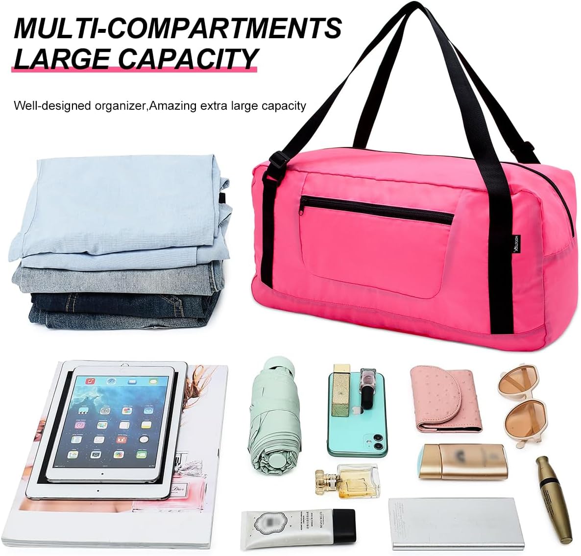 Foldable Travel Duffel Bag For Women & Men Luggage Great for Gym - Fluorescent yellow