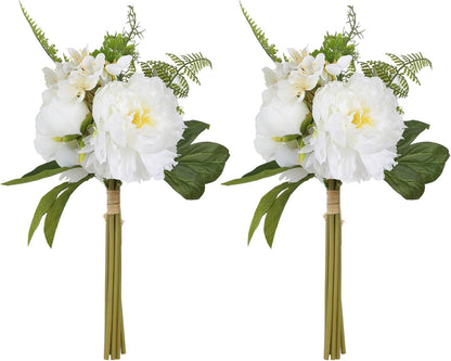 White Fake Peonies 2 Bouquets Peonies Artificial Flowers Silk Peonies Faux Flowers with Stems for Bridal Bouquet Wedding Table Centerpiece Home Floral Arrangement Decor