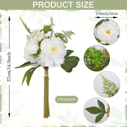 White Fake Peonies 2 Bouquets Peonies Artificial Flowers Silk Peonies Faux Flowers with Stems for Bridal Bouquet Wedding Table Centerpiece Home Floral Arrangement Decor