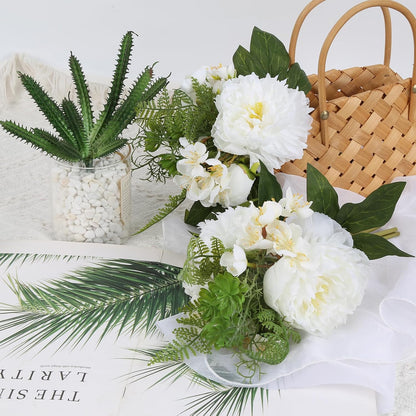White Fake Peonies 2 Bouquets Peonies Artificial Flowers Silk Peonies Faux Flowers with Stems for Bridal Bouquet Wedding Table Centerpiece Home Floral Arrangement Decor