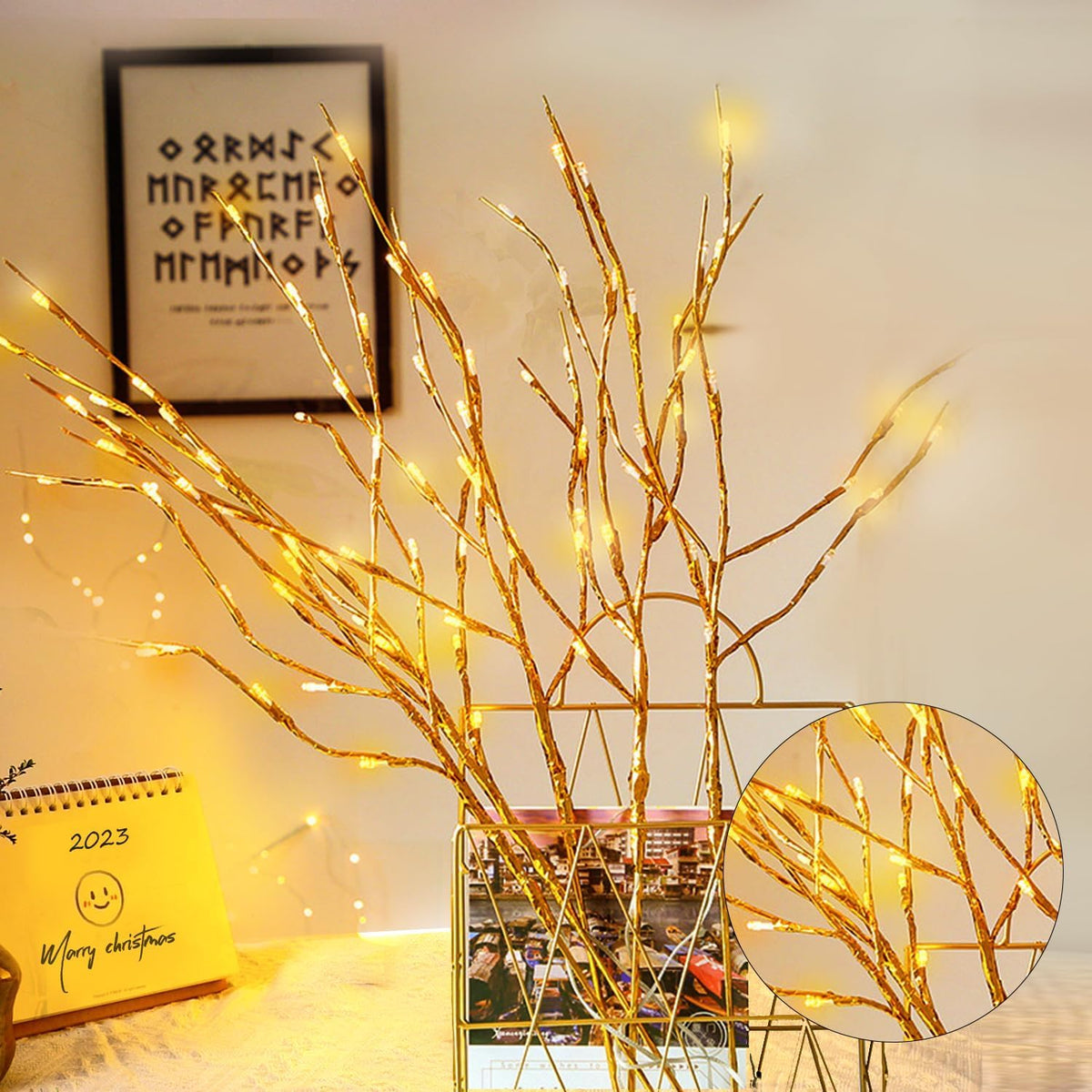 DK177 Led Branch Light Battery Operated Lighted Branch Vase Filler Willow Tree Artificial Little Twig Power Brown 30 Inch 20 LED for Indoor Romantic, Multicolor Light