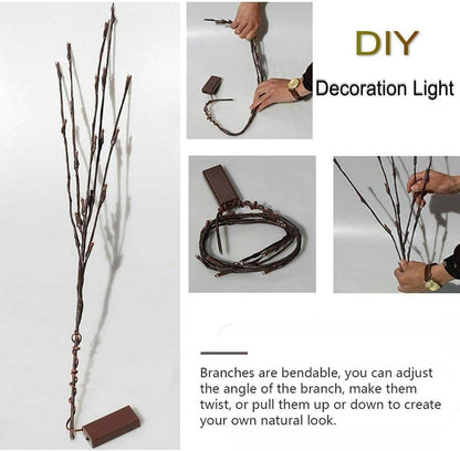 DK177 Led Branch Light Battery Operated Lighted Branch Vase Filler Willow Tree Artificial Little Twig Power Brown 30 Inch 20 LED for Indoor Romantic, Multicolor Light