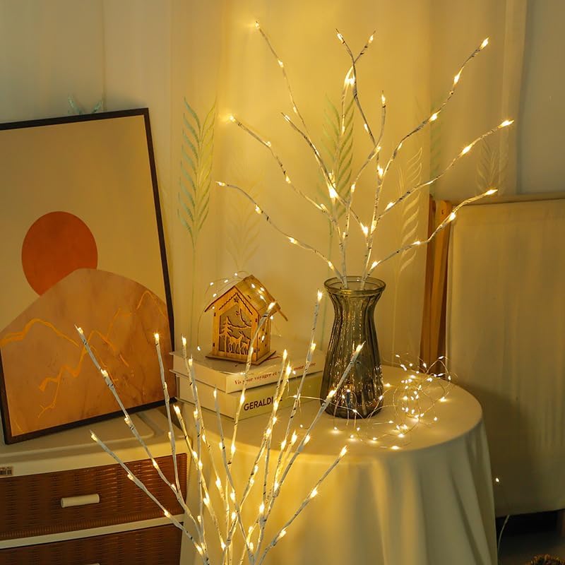 DK177 Led Branch Light Battery Operated Lighted Branch Vase Filler Willow Tree Artificial Little Twig Power Brown 30 Inch 20 LED for Indoor Romantic, Multicolor Light