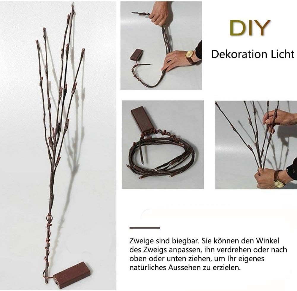 DK177 Led Branch Light Battery Operated Lighted Branch Vase Filler Willow Tree Artificial Little Twig Power Brown 30 Inch 20 LED for Indoor Romantic, Multicolor Light