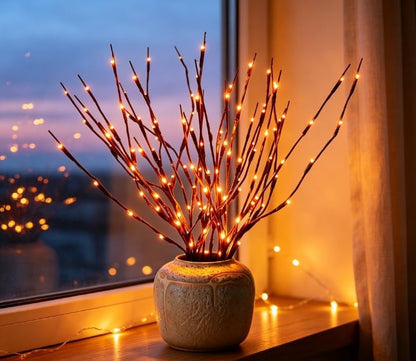 DK177 Led Branch Light Battery Operated Lighted Branch Vase Filler Willow Tree Artificial Little Twig Power Brown 30 Inch 20 LED for Indoor Romantic, Multicolor Light