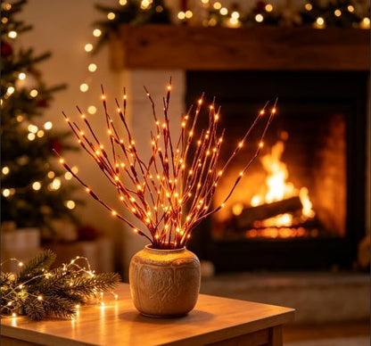 DK177 Led Branch Light Battery Operated Lighted Branch Vase Filler Willow Tree Artificial Little Twig Power Brown 30 Inch 20 LED for Indoor Romantic, Multicolor Light