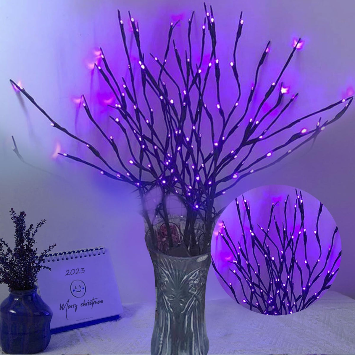DK177 Led Branch Light Battery Operated Lighted Branch Vase Filler Willow Tree Artificial Little Twig Power Brown 30 Inch 20 LED for Indoor Romantic, Multicolor Light