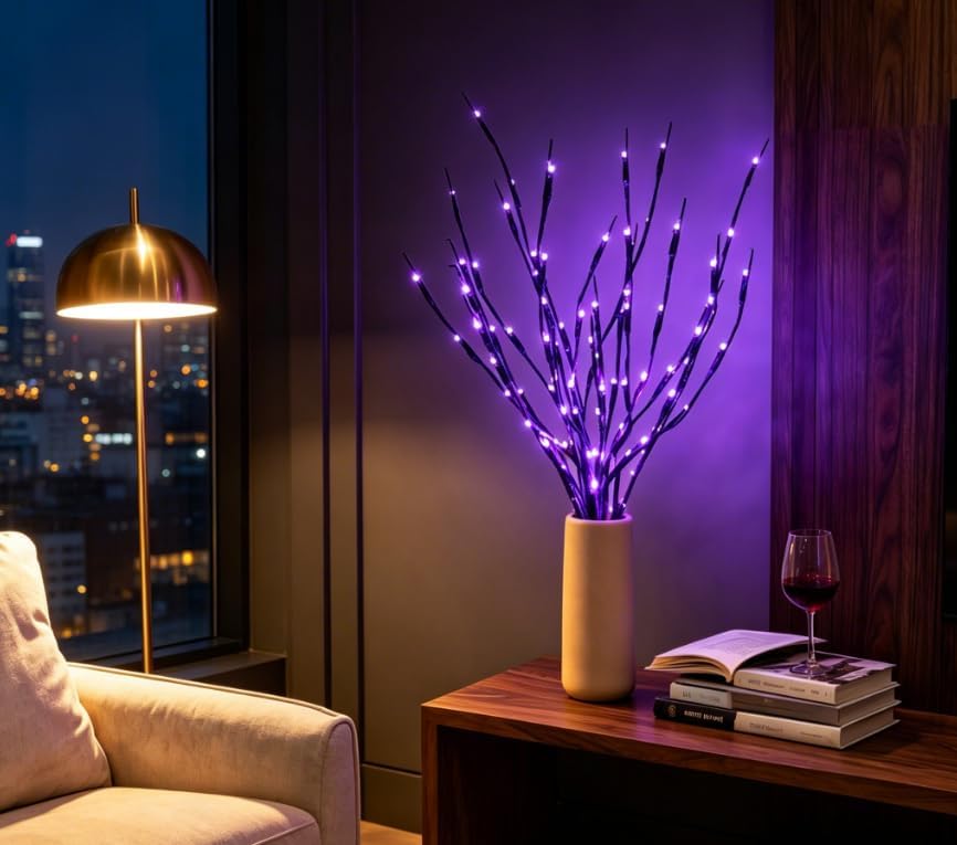 DK177 Led Branch Light Battery Operated Lighted Branch Vase Filler Willow Tree Artificial Little Twig Power Brown 30 Inch 20 LED for Indoor Romantic, Multicolor Light