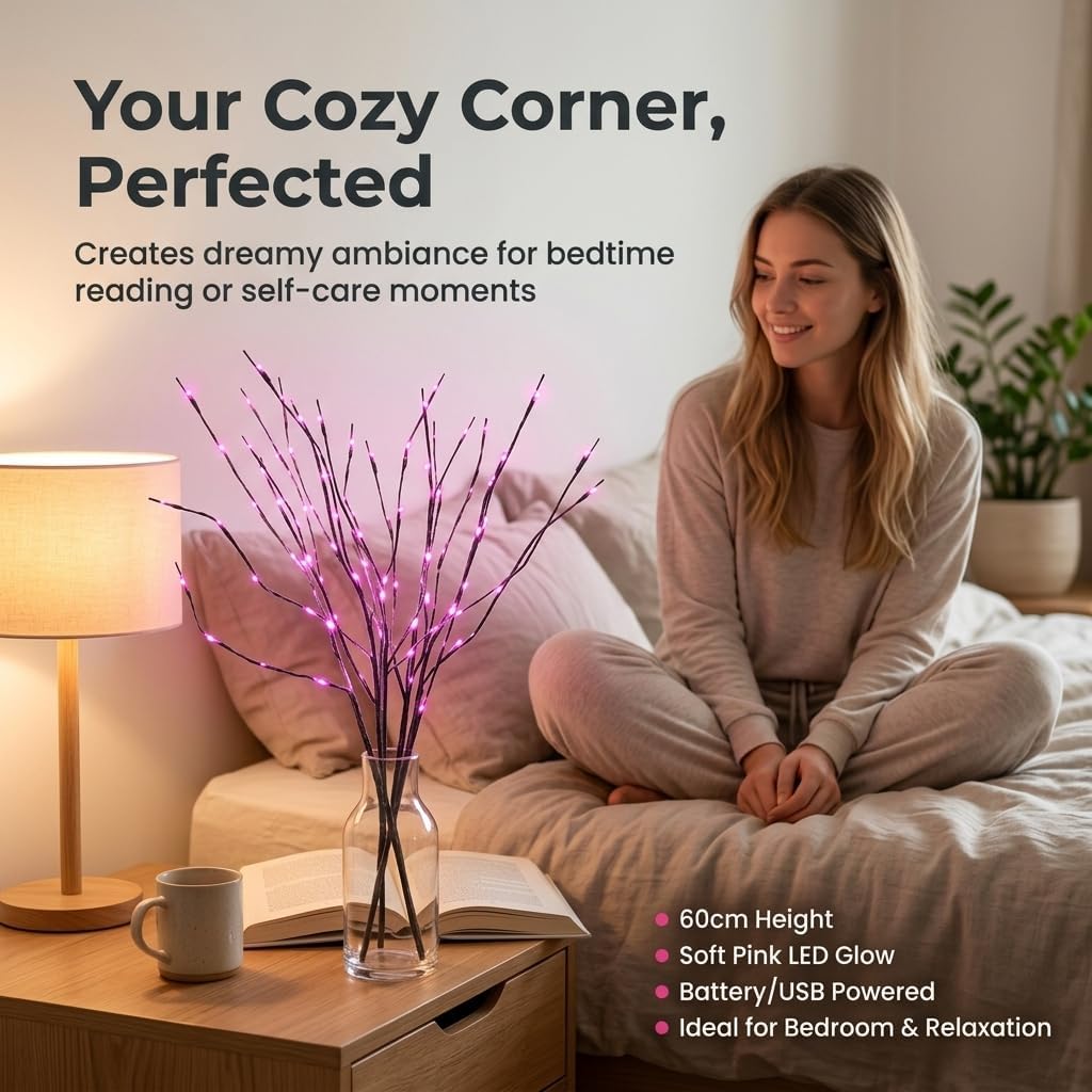 DK177 Led Branch Light Battery Operated Lighted Branch Vase Filler Willow Tree Artificial Little Twig Power Brown 30 Inch 20 LED for Indoor Romantic, Multicolor Light