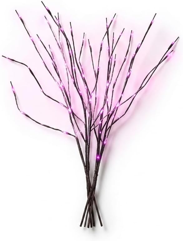 DK177 Led Branch Light Battery Operated Lighted Branch Vase Filler Willow Tree Artificial Little Twig Power Brown 30 Inch 20 LED for Indoor Romantic, Multicolor Light