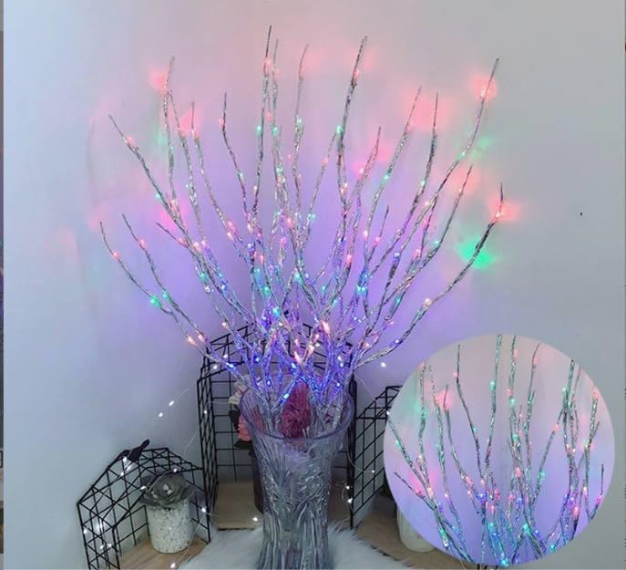 DK177 Led Branch Light Battery Operated Lighted Branch Vase Filler Willow Tree Artificial Little Twig Power Brown 30 Inch 20 LED for Indoor Romantic, Multicolor Light