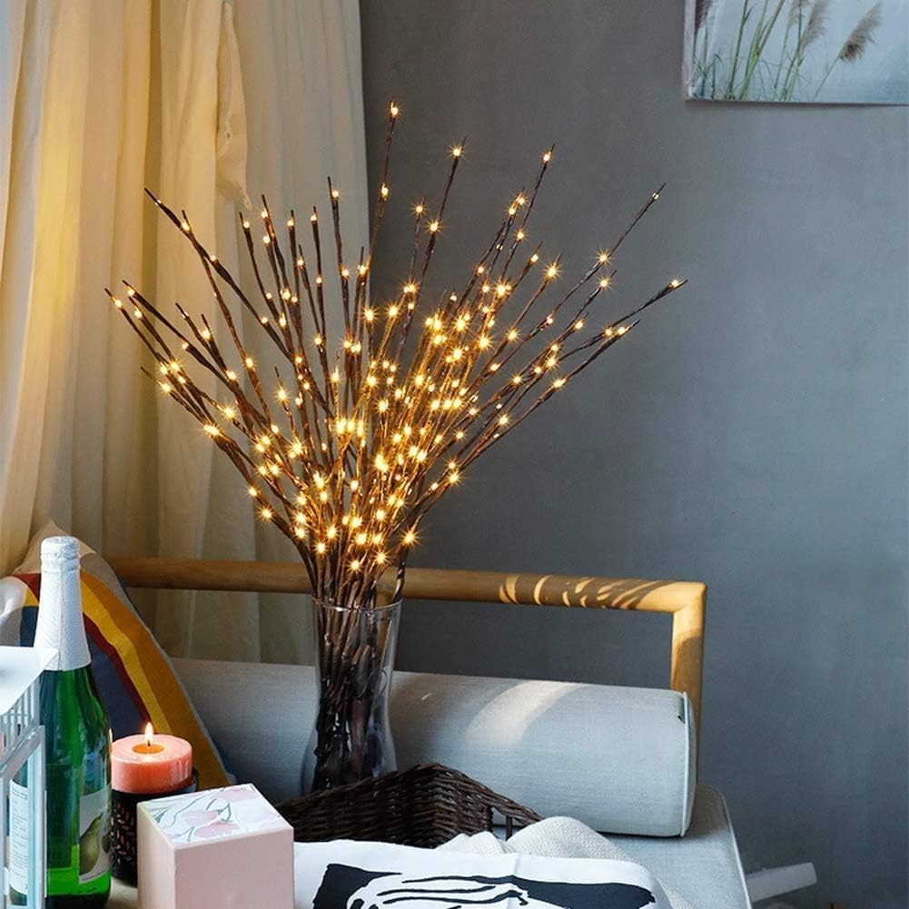 DK177 Led Branch Light Battery Operated Lighted Branch Vase Filler Willow Tree Artificial Little Twig Power Brown 30 Inch 20 LED for Indoor Romantic, Multicolor Light