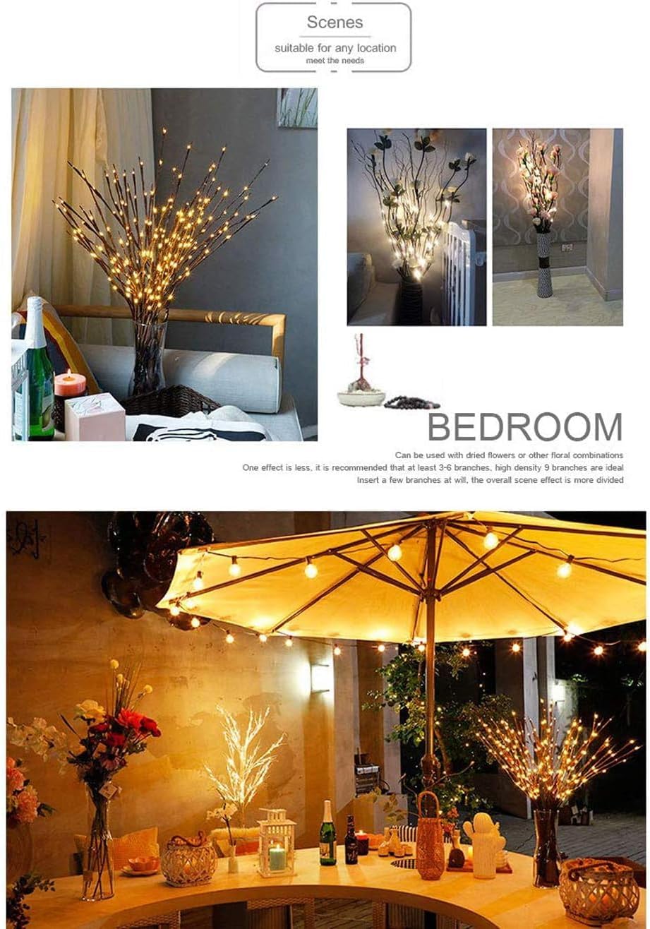 DK177 Led Branch Light Battery Operated Lighted Branch Vase Filler Willow Tree Artificial Little Twig Power Brown 30 Inch 20 LED for Indoor Romantic, Multicolor Light