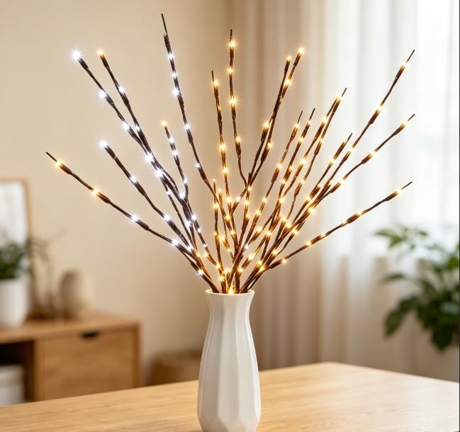 DK177 Led Branch Light Battery Operated Lighted Branch Vase Filler Willow Tree Artificial Little Twig Power Brown 30 Inch 20 LED for Indoor Romantic, Multicolor Light